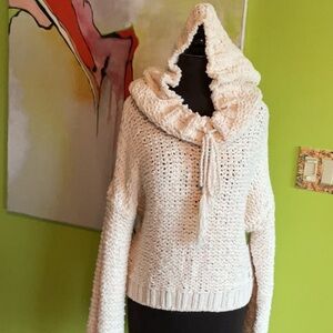 Nwt's Free People Cream Cowl Neck Hooded Loose Knit Sweater